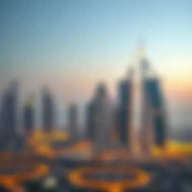 Dubai Skyline with Al Wasl Building Panoramic view of Dubai skyline featuring Al Wasl Building