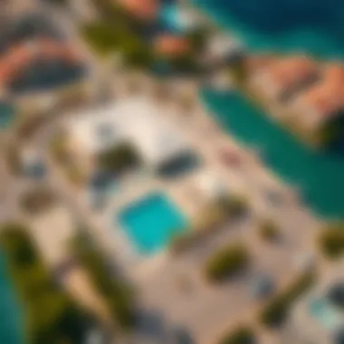Aerial view showcasing Blue Waters Island parking facilities