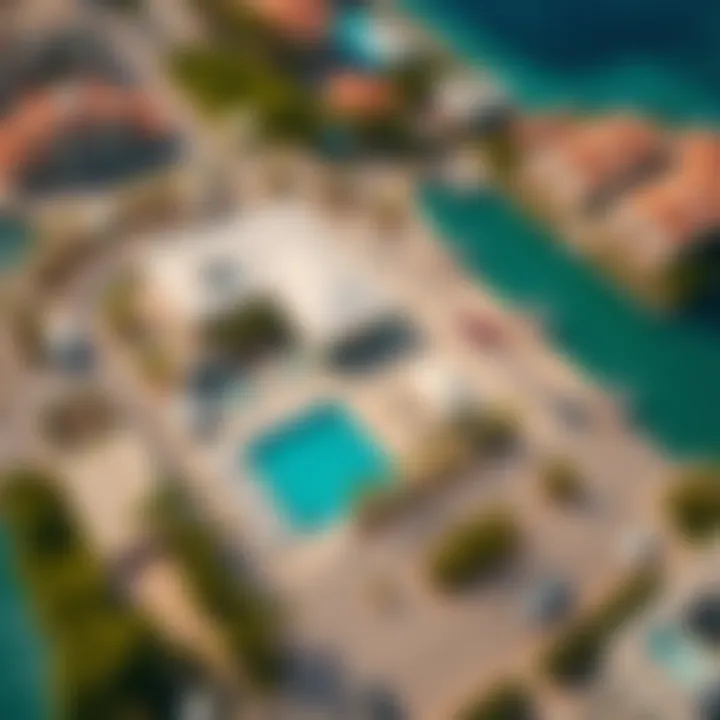 Aerial view showcasing Blue Waters Island parking facilities