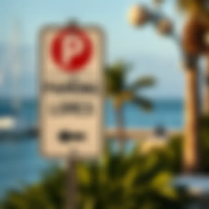 Signage indicating parking zones on Blue Waters Island