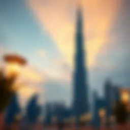 Stunning view of Burj Khalifa at sunset