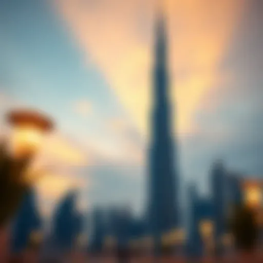 Stunning view of Burj Khalifa at sunset