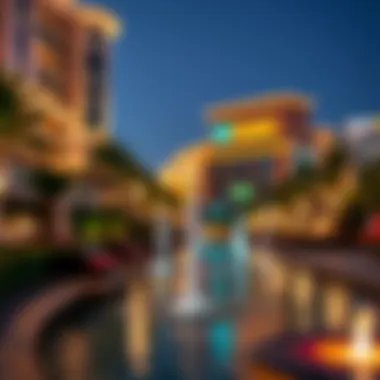 Evening ambiance of the Fountain Walk illuminated by artistic lighting