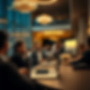 Business professionals discussing real estate market trends