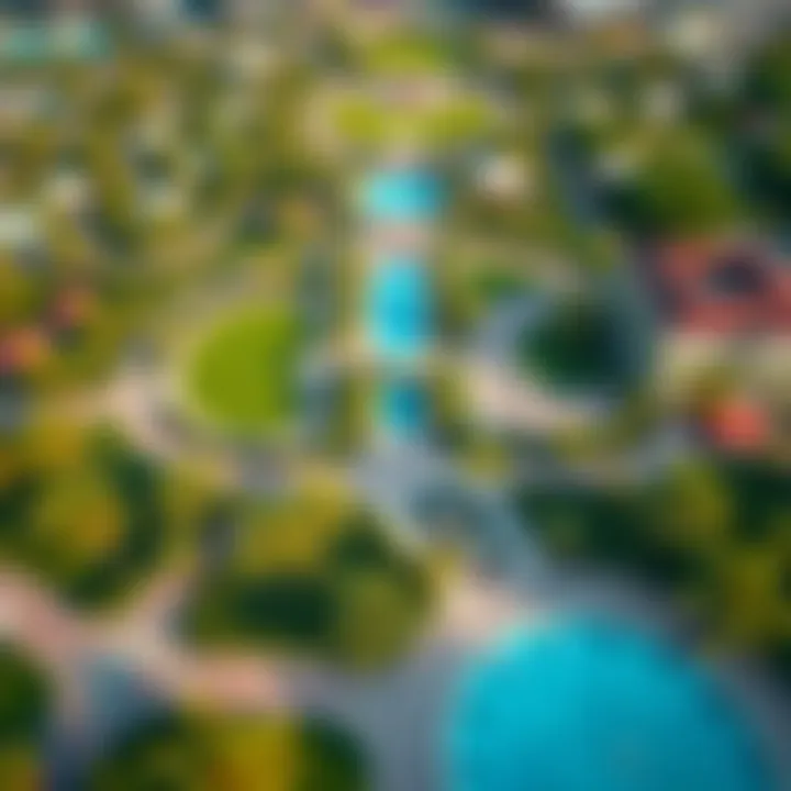 Aerial view showcasing parks and recreational areas in Dubai's neighborhoods