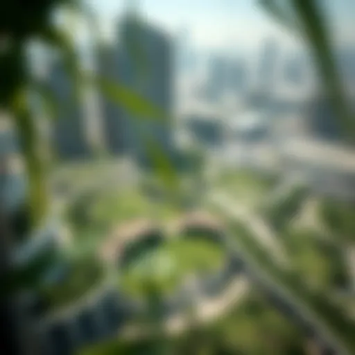 A panoramic view of a green space integrated within Dubai's skyline