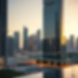 Stunning facade of Prime Tower reflecting Dubai's skyline