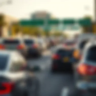 Traffic in a Busy Dubai Street with Parked Cars Traffic in a busy Dubai street with parked cars